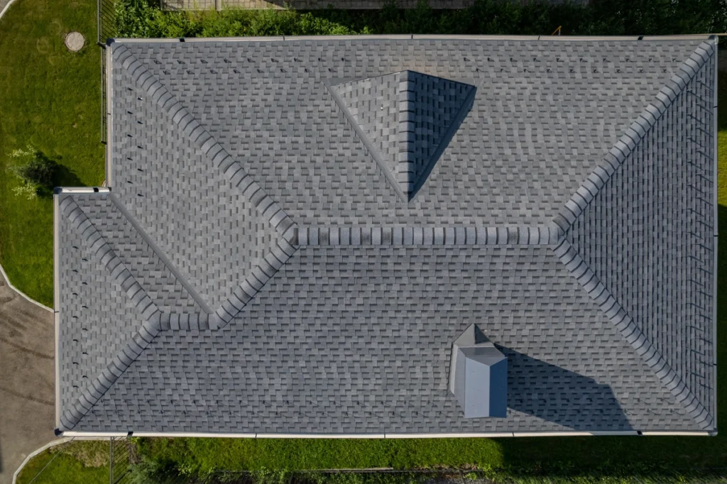 Downward view of drone roof inspection