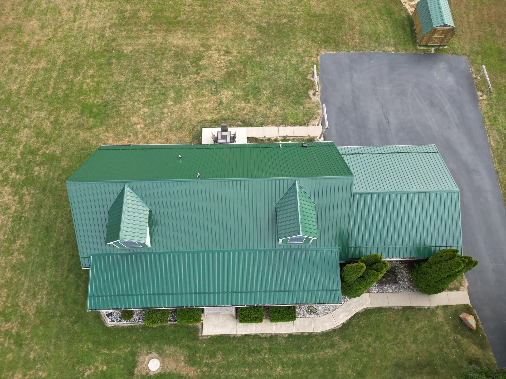 arial view of metal green roof