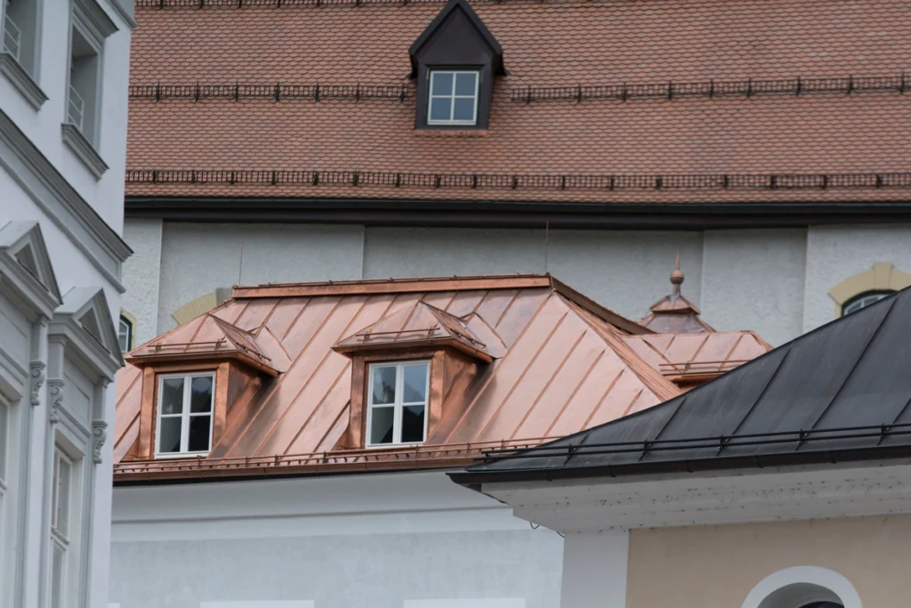 Copper roofing with copper roof flashing installed