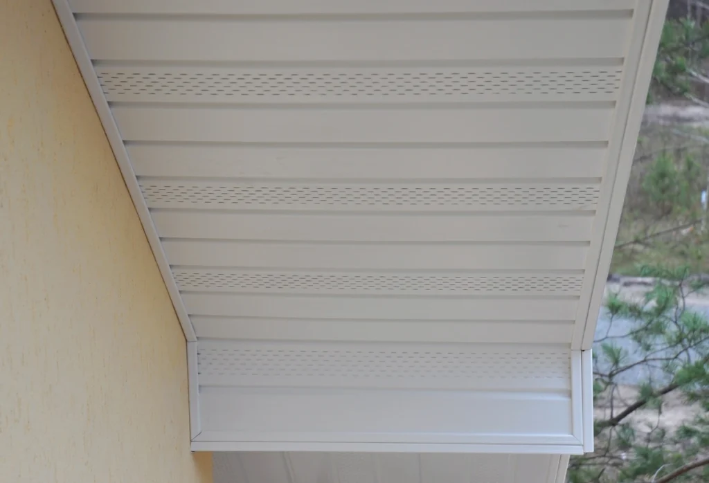Closeup view of roof soffit vent on residential home